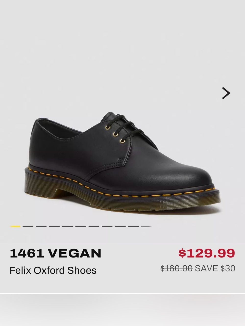 Dr. Martens 1461 Vegan Black Oxfords with Yellow Stitching - Unisex M US8/W US9